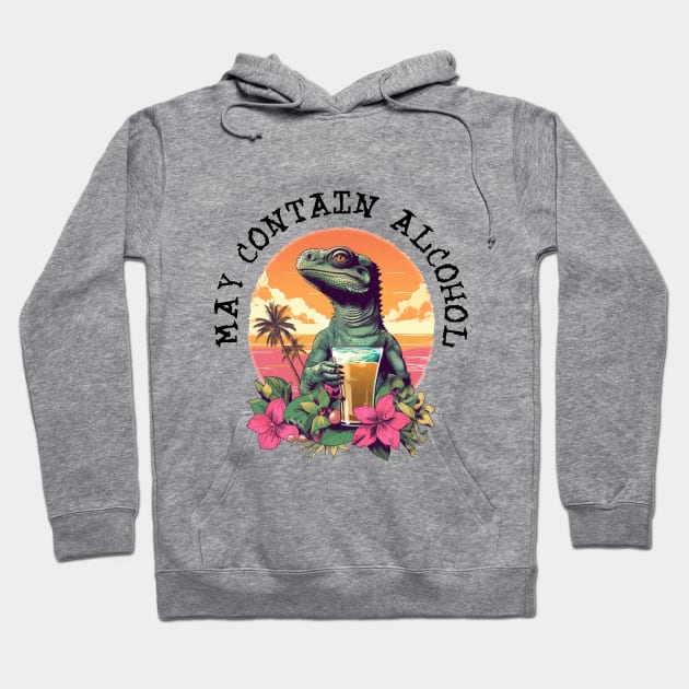 Green Lizard Holding Beer - May Contain Alcohol (Black Lettering) Hoodie by VelvetRoom